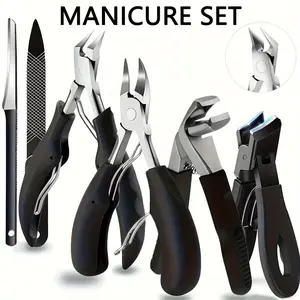 6-Piece Stainless Steel Nail Clipper Set, Heavy-Duty Scissors with Nipper & Cuticle Pusher, Professional Foot Care Tools, Classic Handle, Nail Clipper Kit