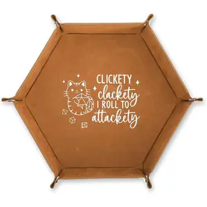 Leather Dice Tray for Rolling Novelty Cat Folding Hexagonal Dice Holder Dice Storage Accessories Desk Organizer Funny Gift for RPG DND Game Players