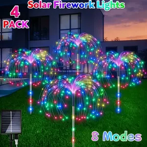 4ack Outdoor Solar Garden Lights, 8-Mode Fairytale Firework Decorations, IP65 Solar Garden Lamps, Solar Powered, Suitable for Garden Paths, Flower Beds, Planters, Balconies and Courtyard Decorations, Outdoor Garden Lighting