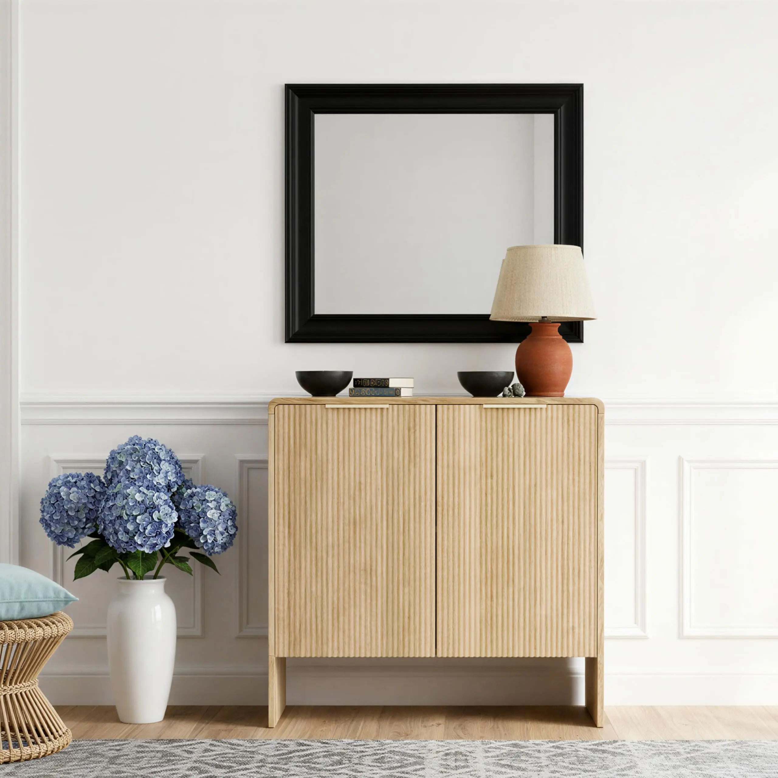 Buffet Cabinet with Storage,Accent Sideboard with Adjustable Shelves, 31.5" Fluted Console Table,Kitchen Cabinet Modern Credenza for Entryway,Living Room,Dining Room,Kitchen (Natural Oak)