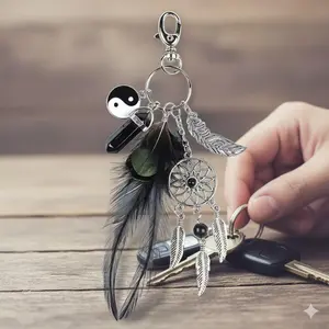 Handwoven Feather Keychain Accessories Dreamcatcher Pendant Tassel Keyring Bag Charm Decoration Bohemian Native American Style Beaded Ornament