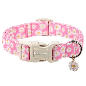 DOGWONG Daisy Dog Collar for Small Medium Large Dogs, Adjustable Quick-Release Buckle Cute Pink Accessory for Girl Boy Dogs
