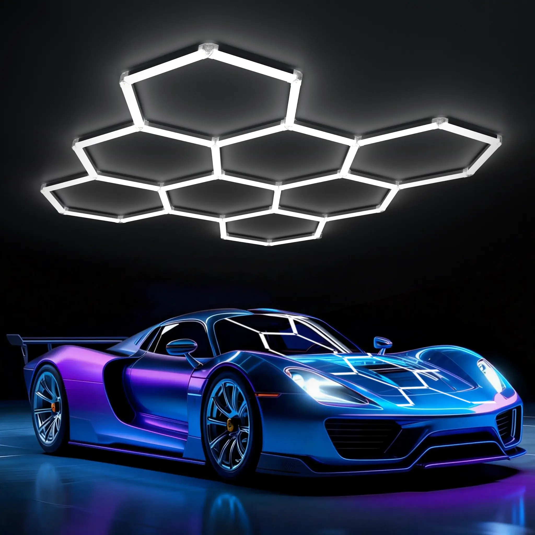 IPACKORIN Hexagonal Ceiling Light, Honeycomb Ceiling Light,Ultra Bright Honeycomb Lights, Hexagonal Garage Lights for Shops Supermarkets Shopping Malls Car Shows Basements Gymnasiums, Dealsforyoudays