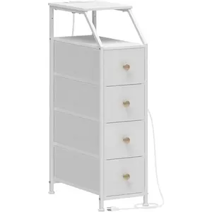 Narrow Dresser Tall Skinny Storage Tower Vertical Slim Chest of Drawers with  Station Small Nightstand Side Table for Bedroom, Bathroom, Small Spaces (White, 4 Drawers)