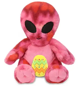 DolliBu Super Soft Pink Tie-Dye Alien with Yellow Easter Egg Plush - 11 Inches
