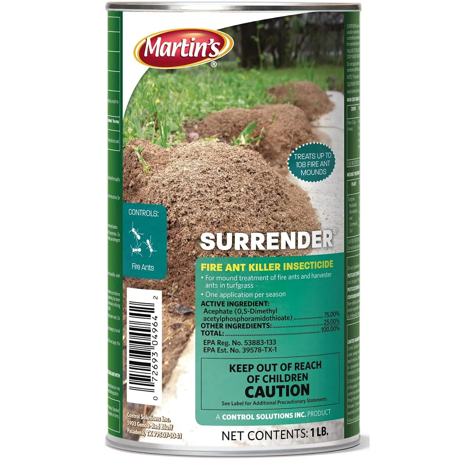 Surrender Fire Ant Killer, 1 lb Can, Home Indoor Multi-Insect Pest Control Solution