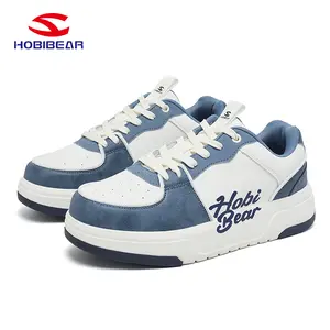 HOBIBEAR Men's Trendy Color-Blocked Skate Shoes in Classic Blue and White, Comfortable Casual Style for Men, Versatile Sporty Footwear Outdoor Sneakers