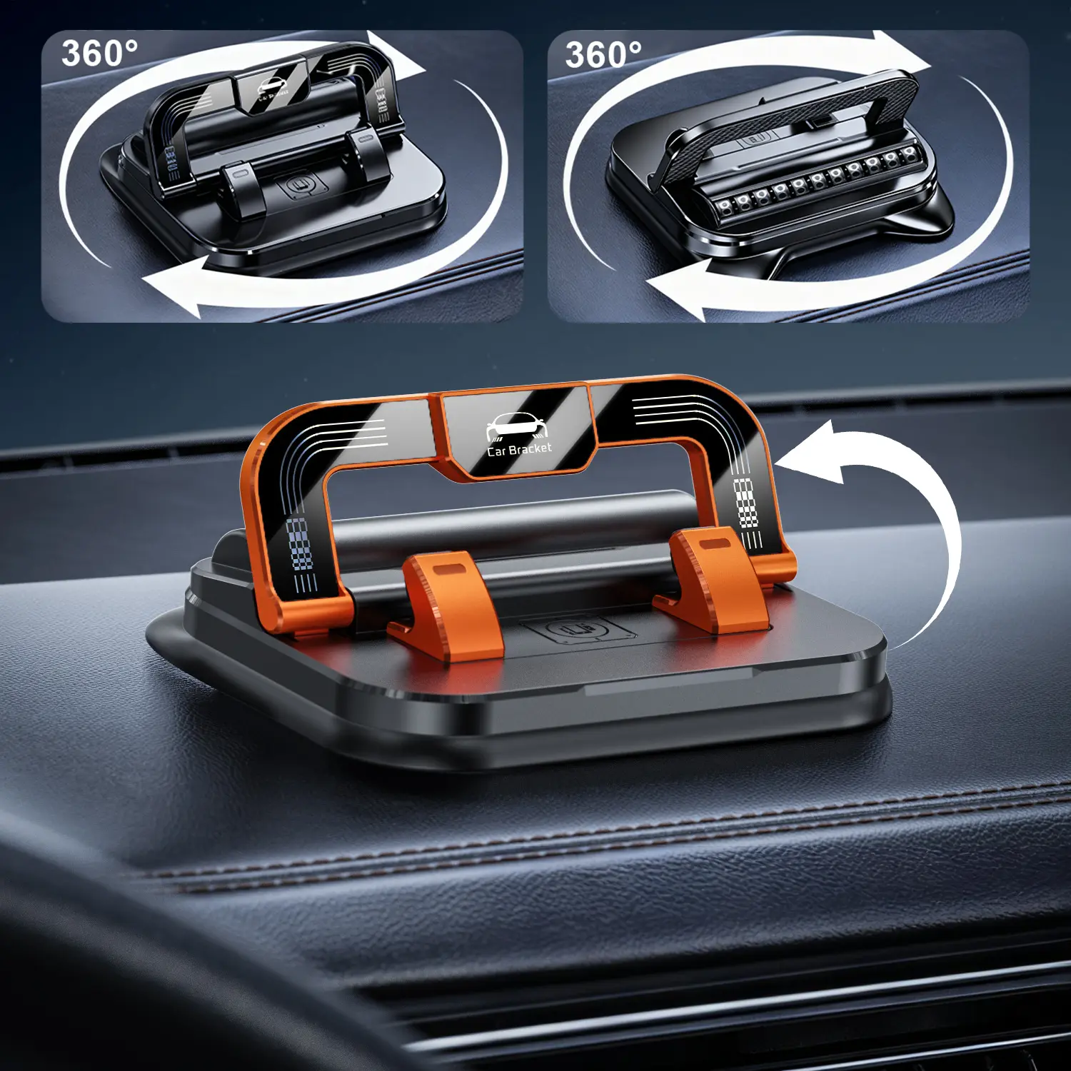 2-in-1 Cell Phone Car Mount, Universal 360° Rotatable Foldable Dashboard Holder (10×6cm), Non-Slip Number Plate Design, Horizontal-Vertical Navigation Adjustment, iPhone & Android Compatible, Ideal for Commuting & Driving