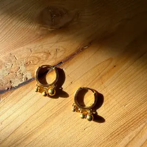 Petite Hoop Earrings with Triple Ball Charms - 24k Gold Filled