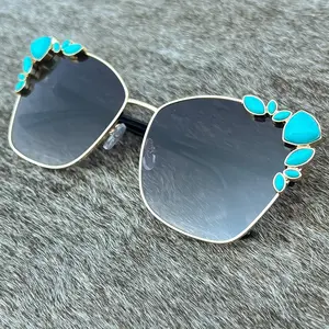High Class Fancy Gold & Turquoise Stone Western Boho Sunglasses