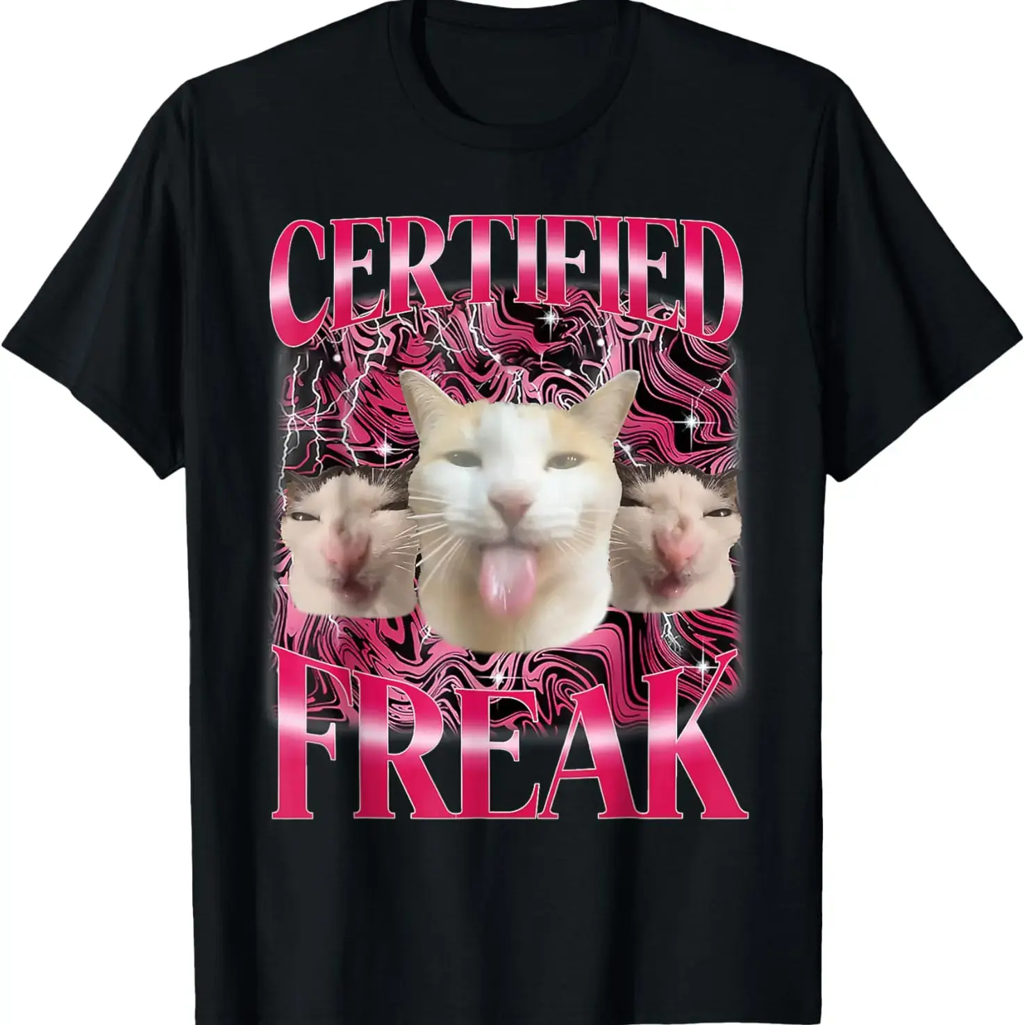 100% Cotton Certified Freak Eat Cement Cursed Cat Funny Cat Meme T-Shirt Breathable Clothes cotton menswear casual cotton streetwear