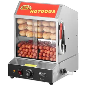 【Father's Day】VEVOR Commercial Hot Dog Steamer 2-Tier Electric Bun Warmer 28.5QT Slide Doors
