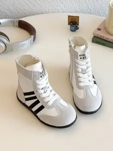 High Top Sneakers 2026 Spring Fall New Striped Girls' Casual Boots, Soft Sole Comfortable Versatile Short Boots