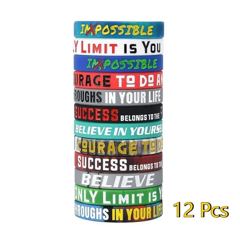 Silicone Sports Spring Colorful Bracelet-12PCS Inspirational Quotes Silicone Weistband Indoor Recreation Equipment Summer Gift Gym Accessories Footaball Accessories Men Gifts Fall Gift  Charistmas Gift