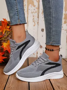 Women's Flyknit Mesh Breathable Soft Sole Lightweight Anti-Slip Mom Shoes, Casual Walking Running Sneakers for Middle Aged Ladies