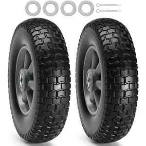 fathersdaygift VEVOR Solid PU Run-Flat Tire Wheel, 10, 2-Pack, 180 lbs Dynamic Load, 220 lbs Static Load, Flat Free Tubeless Tires and Wheels for Hand Truck, Utility Cart, Dollies, Garden Trailers, Various Carts