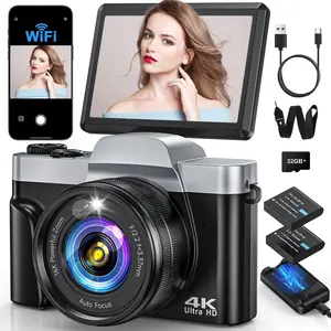4K Digital Camera with WiFi 64MP Autofocus Vlogging Camera Compact Travel Cameras for Photography, 3" 180? Flip Screen 16X Zoom Flash Anti-Shake, Point and Shoot Camera for Beginner, Easy to Use