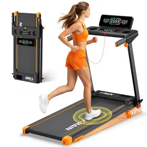 New Folding Treadmill & Walking Pad with Smart App community, map routes, DIY workout goals, 330 lbs capacity, cushioned running belt, incline, HD display, high-speed performance, foldable storage, perfect for home office use.