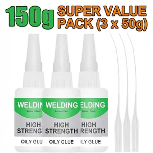 150g Value Pack - High Strength Universal Super Glue with 3 Droppers - Waterproof Oily Glue for Metal, Wood, Plastic