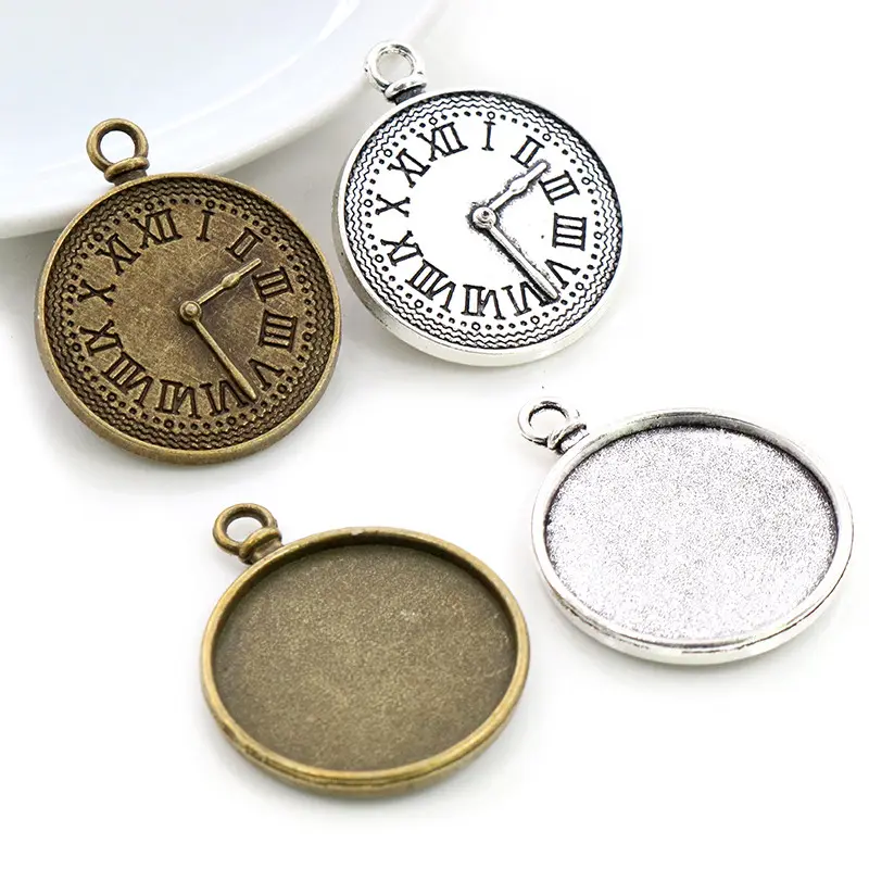 New Fashion 5pcs 25mm Inner Size Antique Silver Plated Bronze Clock Cabochon Base Setting Charms Pendant