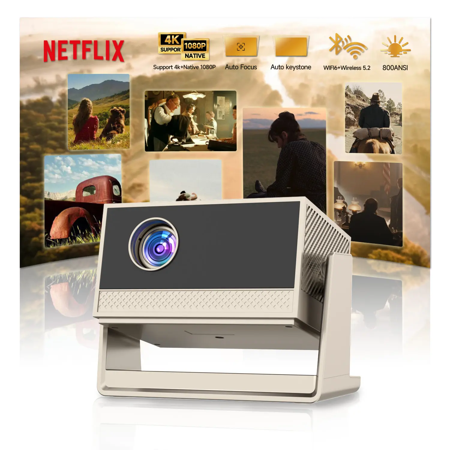 [US Warehouse] 2026 C9 Home Theater Projector, New Year Collection, Android System, Dual Wi-Fi Wireless Connection, Bluetooth, Auto Focus, 180° Rotation, Built-in Speakers, for Family Use, Shop