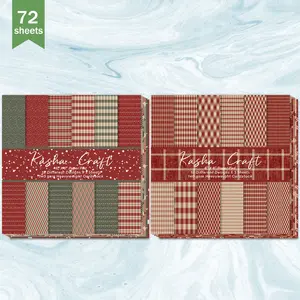 72 Sheets 6inch (A Deep Red and Green Striped Word Grid Background for Winter Christmas) Pasted Thin Paper, Suitable for Bullet Diary Junk Magazine Greeting Card Background Photo Album and Handicrafts, Sticker Sheets