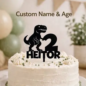 Personalized Dinosaur Cake Topper | Custom Name & Age | Kids Birthday Decoration | Boy Birthday Party