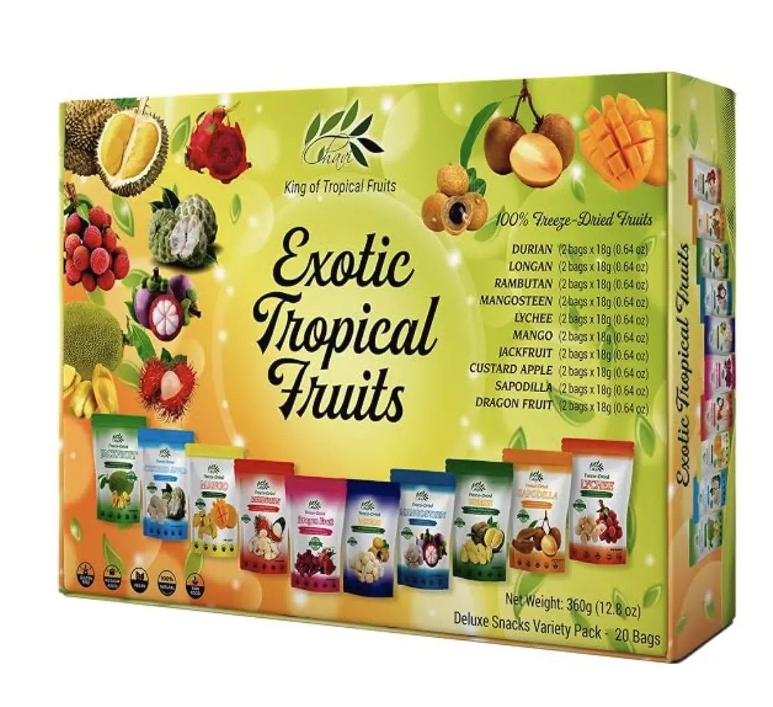 CHAVI Freeze Dried Exotic Tropical Fruits | Pack of 20 | Gift Box - No Added Sugars or Preservatives - Non-GMO, Vegan, Gluten-Free | 180 g | 6.4 oz