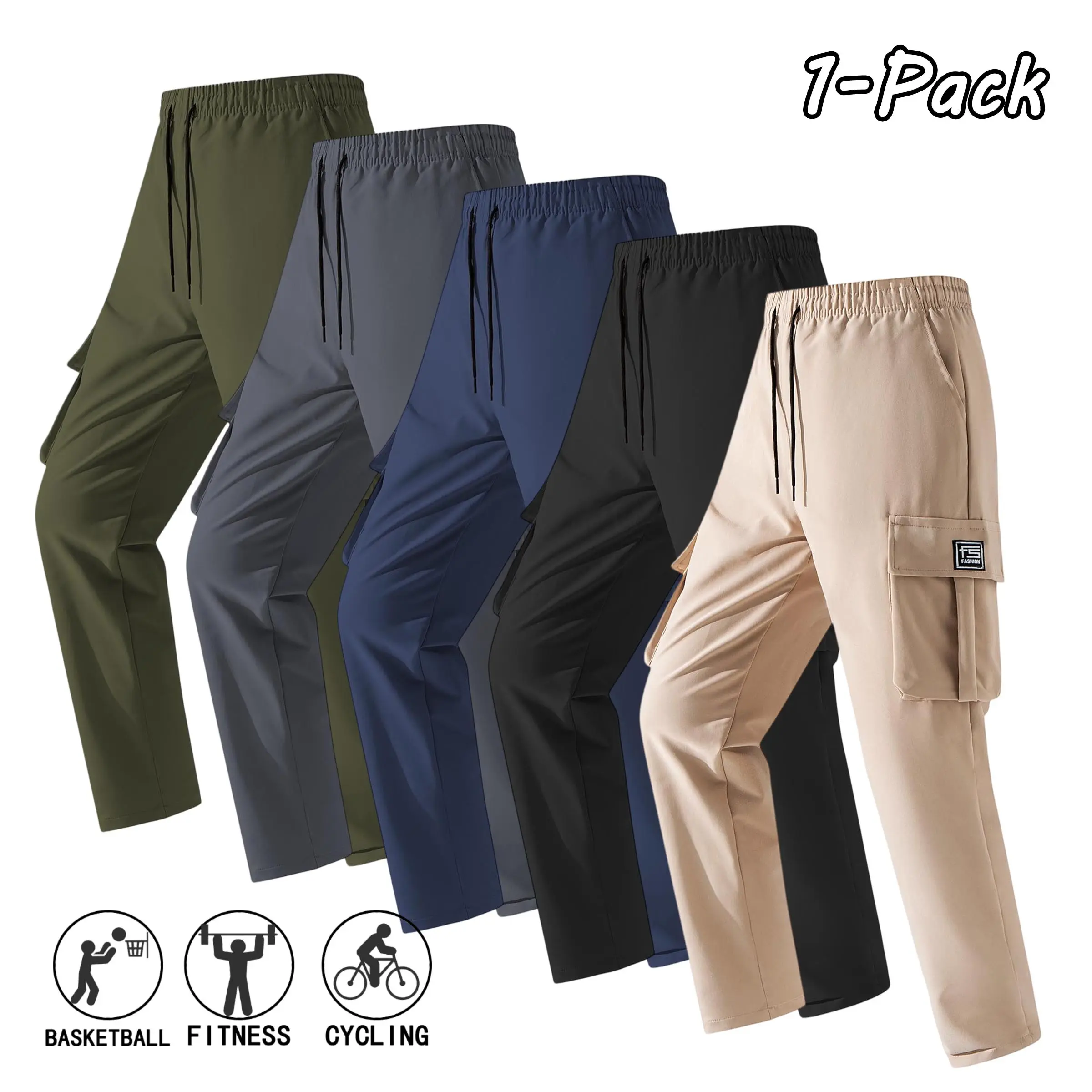 Men’s everyday casual fashion versatile new solid-color minimalist drawstring straight cargo pants—suitable for outdoor sports, commuting to work, street outings, holiday travel, and all-season daily wear.