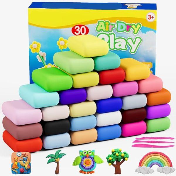 Air Dry Clay 30 for Kids  Non‑Toxic Modeling Clay Kit with Sculpting Tools DIY Art & Craft Set Soft & Easy to Shape Birthday & Gifts for Boys & Girls Ages 3‑12