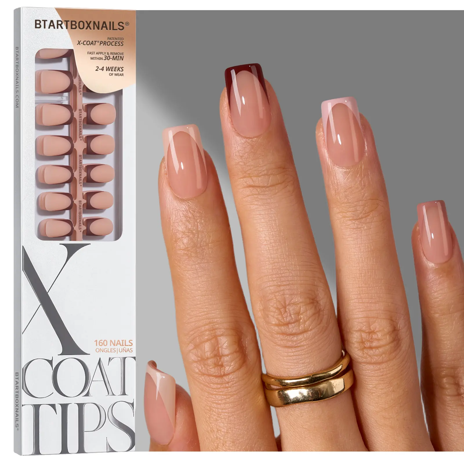 BTArtboxnails XCOATTIPS Press on Nails - 150pcs  Fall Short Square or Almond or Coffin French Tips, Skin Tones Soft Gel False Nail, Soak Off Acrylic Fake Nails Extensions