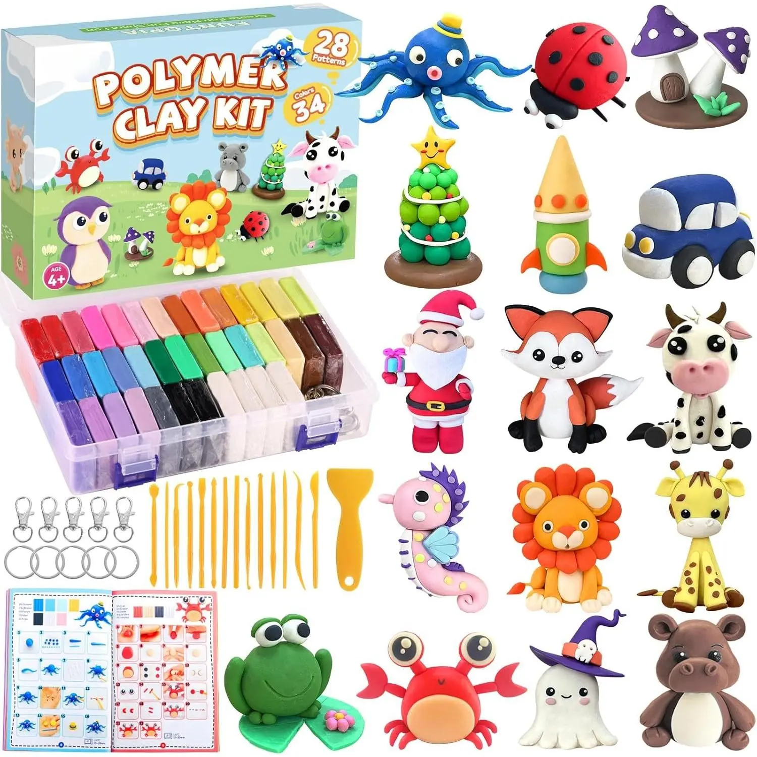 Polymer Clay Kit, 34 Colors Modeling Clay for  Adults,  Oven Bake Clay with Tutorial Book Sculpting Tools Storage Box for Sculpture, Crafting, DIY Projects,  Making(0.9oz/pc)
