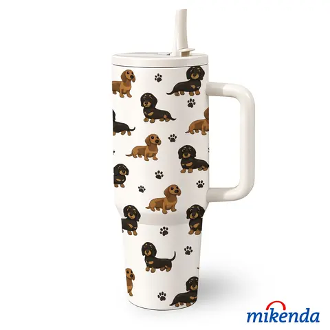 1pc 40 oz Stainless Steel Tumbler with Handle and Flip Straw, Dachshund Pattern, Double-Wall Insulated Travel Mug, Keeps Drinks Hot for 12 Hours or Cold for 24 Hours, Gift for Dog Lovers and Friends on Mother’s Day, Birthdays, and Holidays