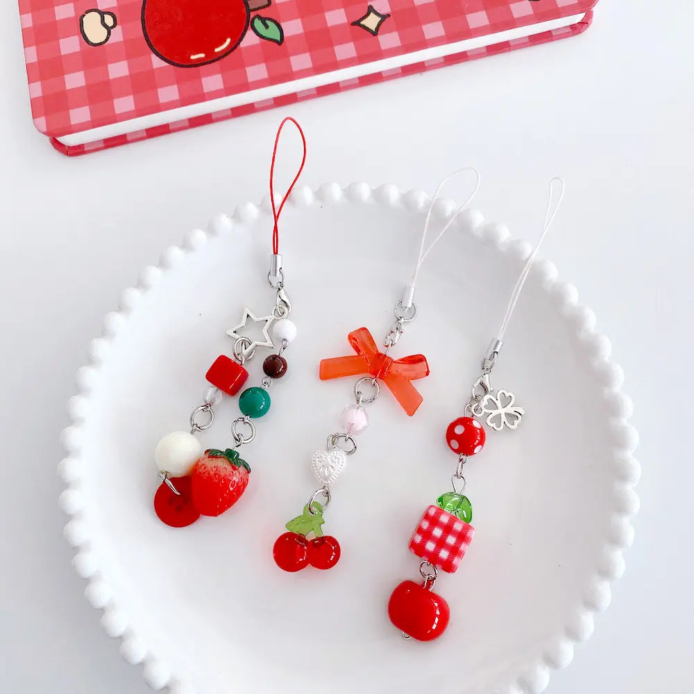 Sweet Cute Strawberry Keychain Cellphone Charm Phone Lanyard Lovely Fruits Bag Chain for Girls