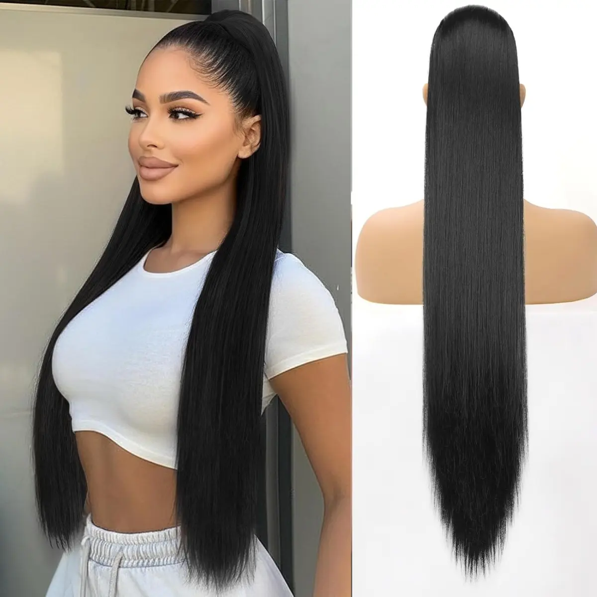 Women's 30in Long Straight Synthetic Ponytail Extension, Heat-Resistant Artificial Hair with Drawstring, Natural Look High-Quality Piece for Ponytail Hairstyles, Synthetic Extensions & Pieces, & Pieces Straight Synthetic Extensions