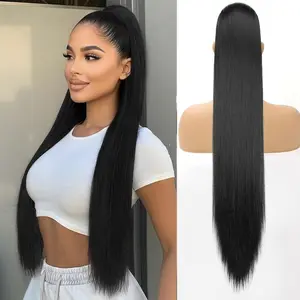 Heat Resistant 30inch Long Straight Ponytail Extension for Women Natural Look High-Quality Synthetic Hair with Drawstring