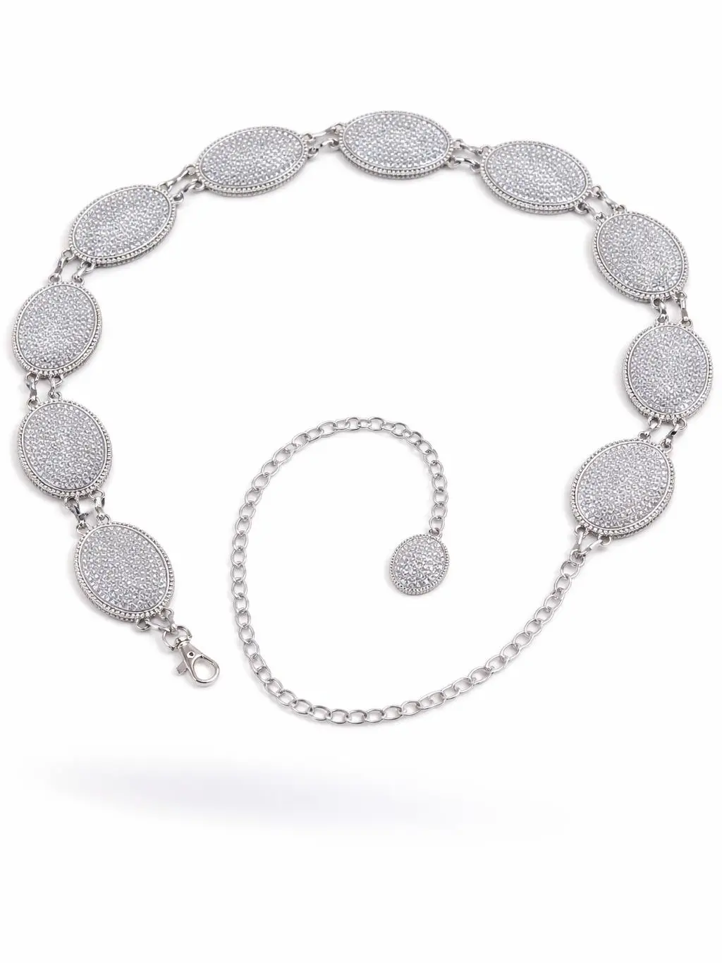 Premium Oval Silver Metal Crystal Bling Western Concho Statement Chain Belt