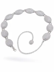 Premium Oval Silver Metal Crystal Bling Western Concho Statement Chain Belt