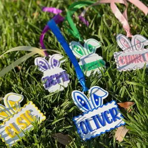 Personalized Easter Basket Tags Custom Bunny Name Tags Kids Easter Basket Name Tag with Vibrant Colors and Fun Designs