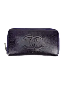 Pre-owned CHANEL Leather Bag Accessories Purple Caviar Zip Around Wallet