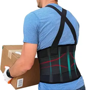 Adjustable Nylon Lumbar Support Back Brace with Suspenders & Posture Straps - Waist Trainer Belt for Heavy Lifting, Work