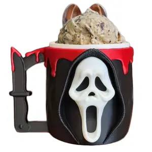 Ghost Face I Scream Holder - 3D Printed Ice Cream Holder with Glow-in-the-Dark Ghost Face, Fun & Frightfully Delightful, 6.1" x 5.3" x 4.8" Size