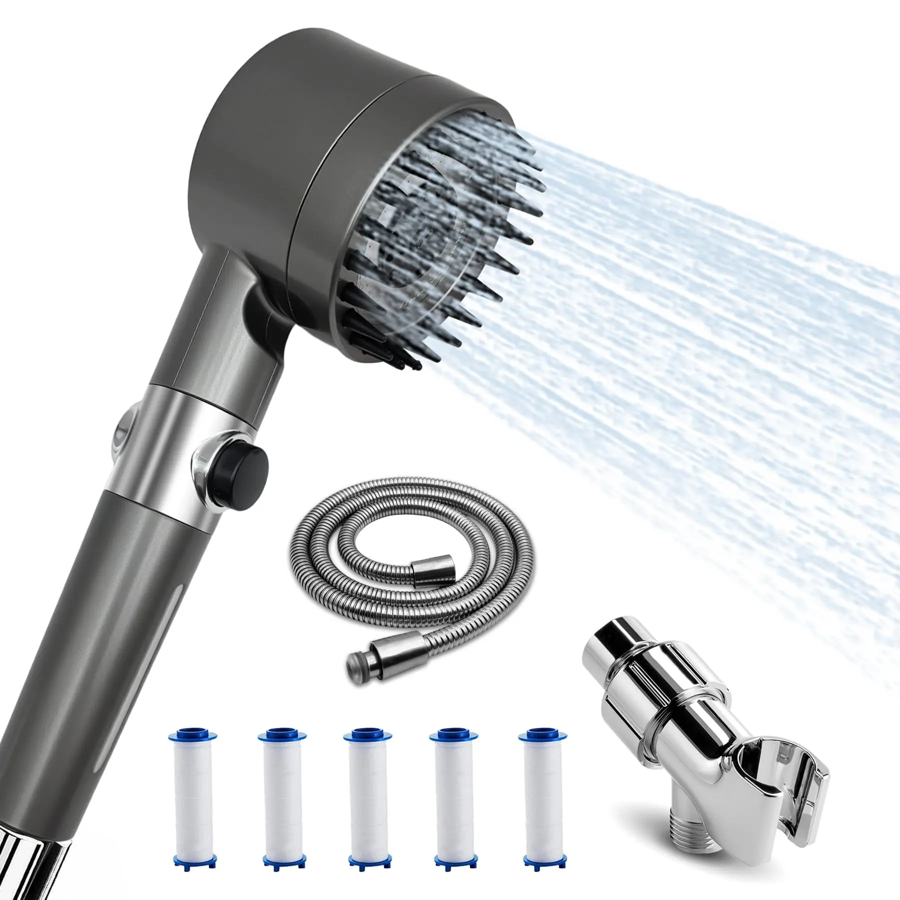 TioLooxy High Pressure Filtered Handheld Shower Head Set with Hose & Holder 5 Replacement Filters Water Saving for Hard Water 4 Spray Modes