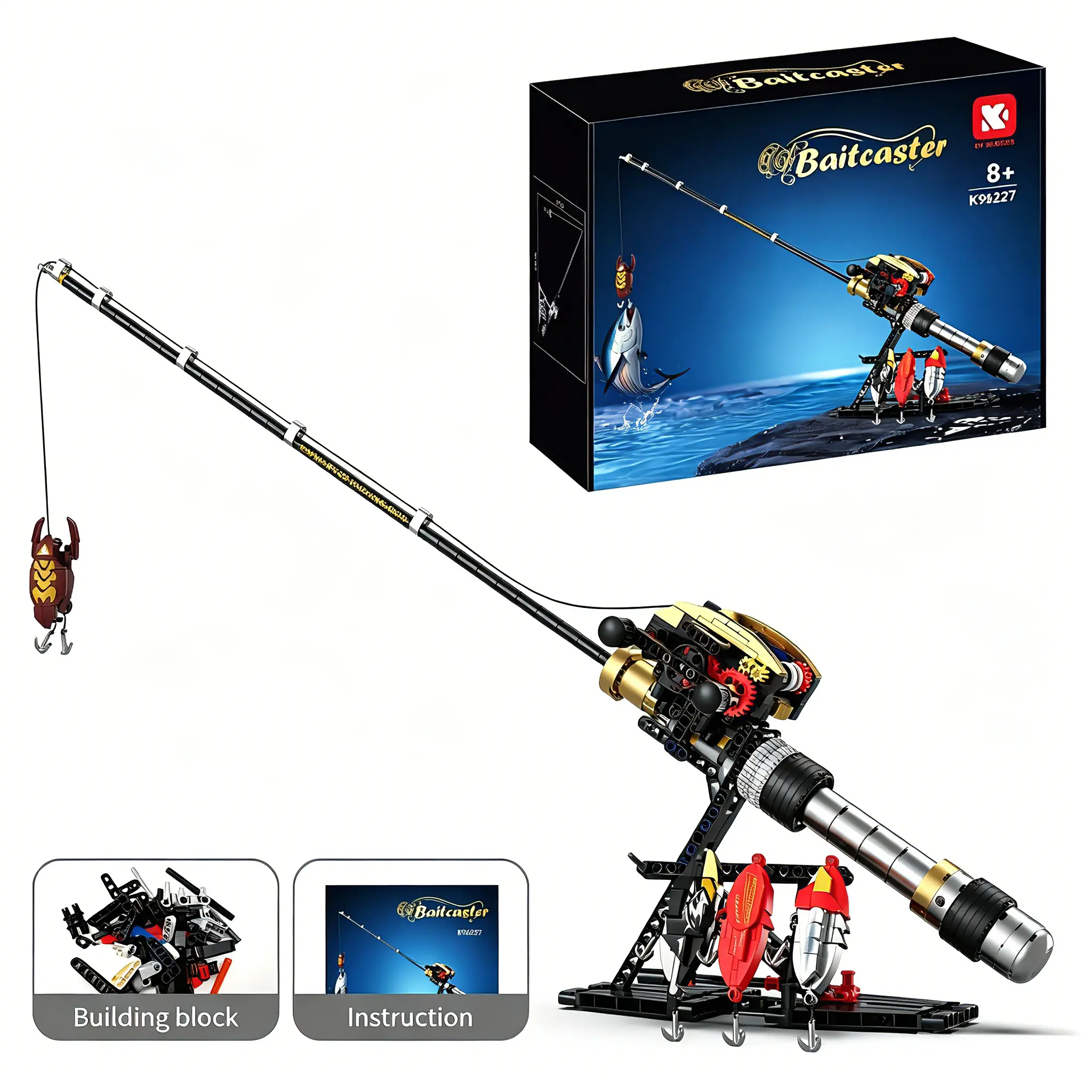 Plavio Ultimate Mechanical Fishing Rod & Reel Building Block Collection - 4 Pro Styles: Spinning, Baitcasting, Drum & Space Edition (235-589PCS), Realistic DIY Hobby Kit Gift for Men & Kids outdoorfun,Father's Day Gift