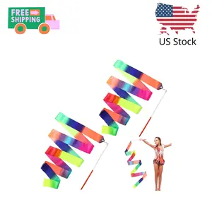 2Pcs Ribbon wands Rainbow Dance for Kids, 78.74 Inch Rhythmic Gymnastics Ribbon Dancer Wand with Rod