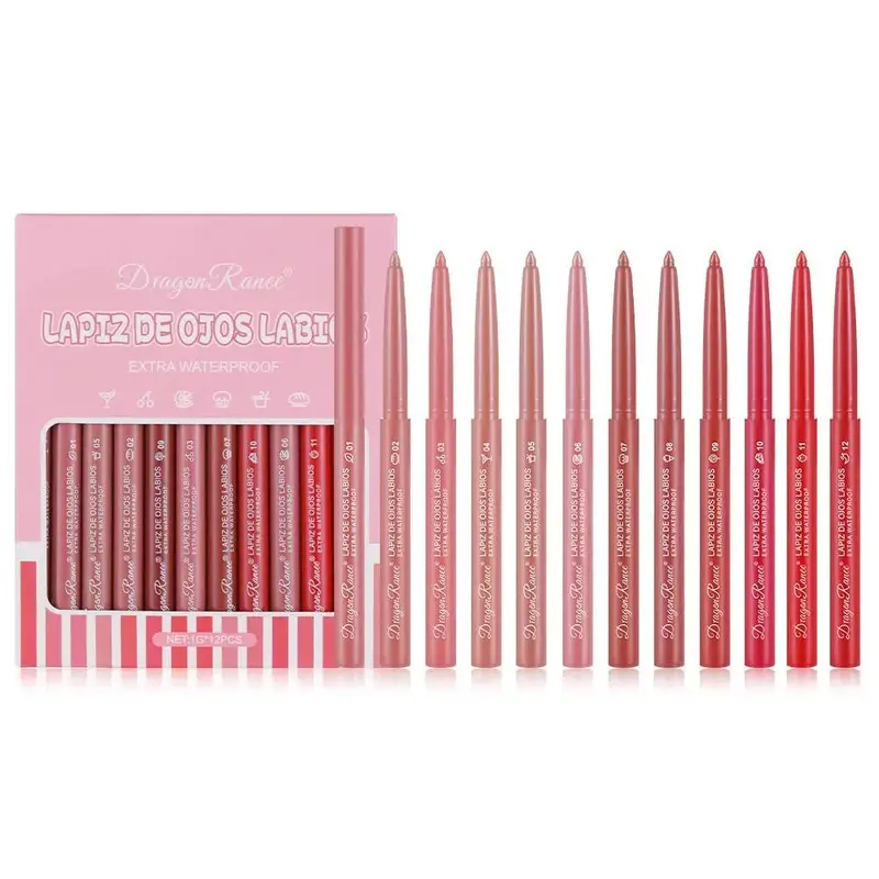 Long Lasting Waterproof Set, 12pcs Matte, Easy Coloring & Moisturizing Lip Liner, Makeup Lipliner, Lip Makeup for Women & Girls