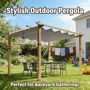 LH-Outdoor Aluminum Pergola with Retractable Canopy, Reinforced 4-Sided Base, Heavy-duty Waterproof Sunproof Tent For Garden, Car, Yacht, Picnic, Outdoor Camping