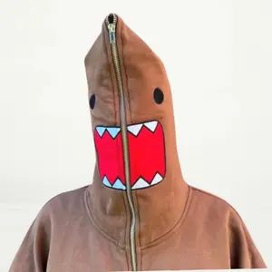 Brown Monster Full Zip Hoodie with Unique Character Face Design - Quirky Fashion Statement for Casual Outings