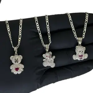 Set Osito silver 925 and CZ stone Cuban o Figaro chain Cubic Zirconia Pendant Charm Necklaces