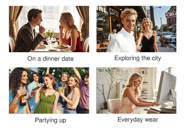 Popilush Sexy Shapewear Mini Satin Slimming Cocktail Dress Built-In Bra Square Neck Tummy Control#FallFreshness